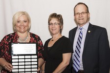 Superintendent Dr. Troy Davies (right) honours STAR Catholic School Division 2017 Excellence in Catholic Education Award winner Brenda Mullin (St. Benedict School) and nominee Gail Prentice (St. Anthony School).
